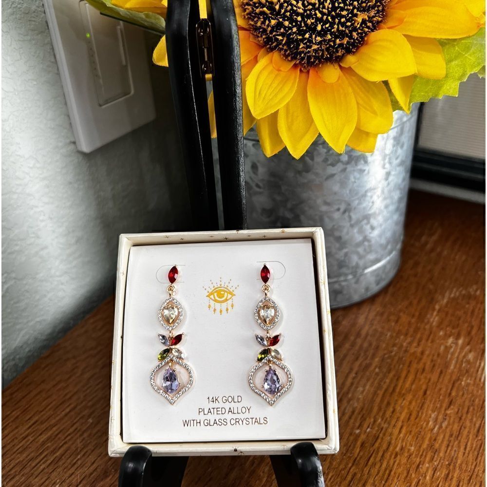 Eye Candy Cassia 14k Gold Plated Colored Crystal Earrings #JW7